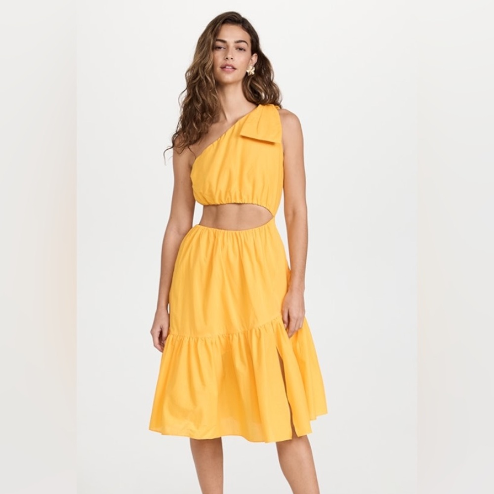 Black Halo Atlas One-Shoulder Cut-Out Midi Dress - yellow, size Medium